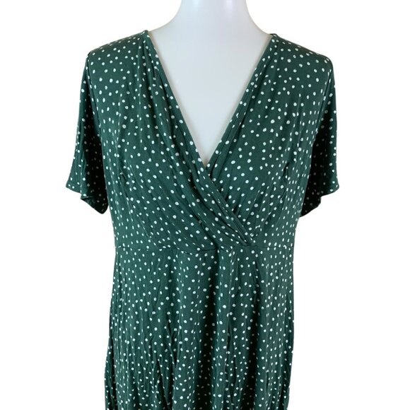 41 Hawthorn Green Polka Dot Wrap Dress 1X Stretchy Retro Flattering - Picture 2 of 5
